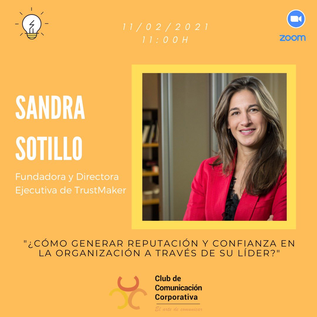 ClubComCorp's tweet photo. #SaveTheDate 🗓 El 11 de febrero nos visitará en el @ClubComCorp @SandraSotilloF, fundadora de #TrustMaker. ¿Sabes cómo generar reputación y confianza en la organización a través del líder? Te lo contamos este jueves. ¡No te lo pierdas! 👀 #CCCSotillo https://t.co/79F4iG0l67