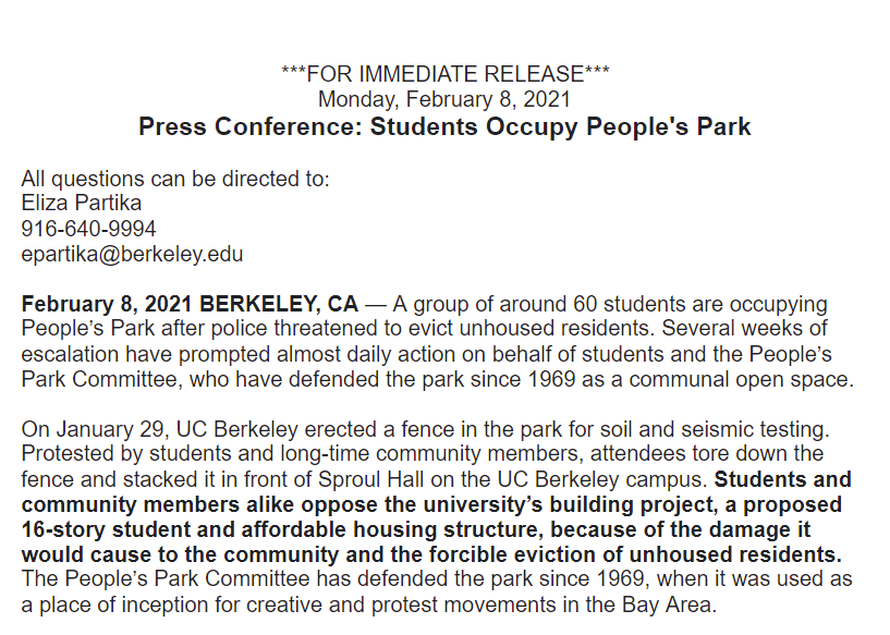Copwatch411's tweet photo. Solidarity to the students occupying People's Park! Press conference tomorrow at noon. https://t.co/2OMfHYAYmZ https://t.co/M74X18Vx88