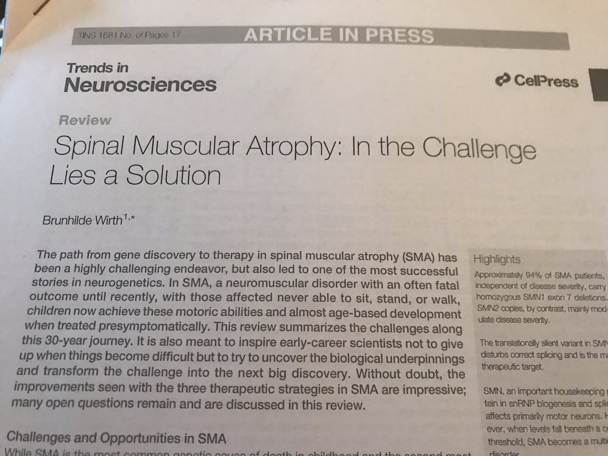 Today this review paper from  @BrunhildeWirth in Trends in Neuroscience on SMA. I like how the abstract states that young researchers should not give up when things are difficult. In science they usually are, but uncovering them can lead to great discoveries and even therapy