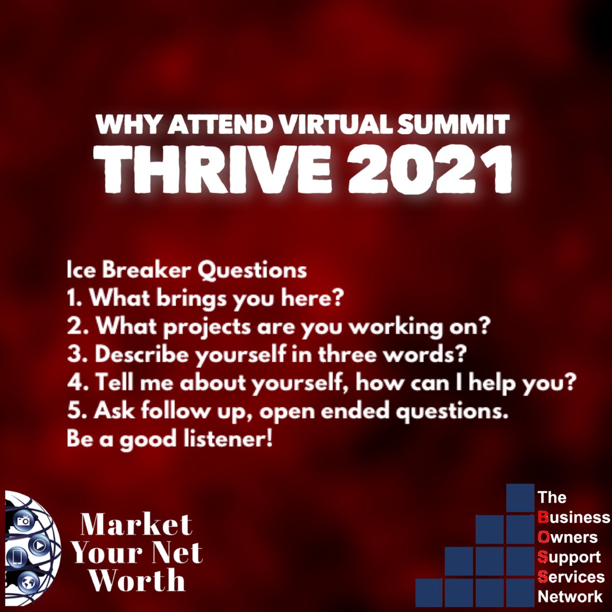 MarketNetWorth's tweet image. Here is the list you created! 

#thrive2021
#marketyournetworth
#BOSSNETWORK #marketyournewbusiness #expo 
#businessplan #virtualevent
#virtualtradeshow #smallbusiness #entrepreneur #manufacturing #discoverlongisland