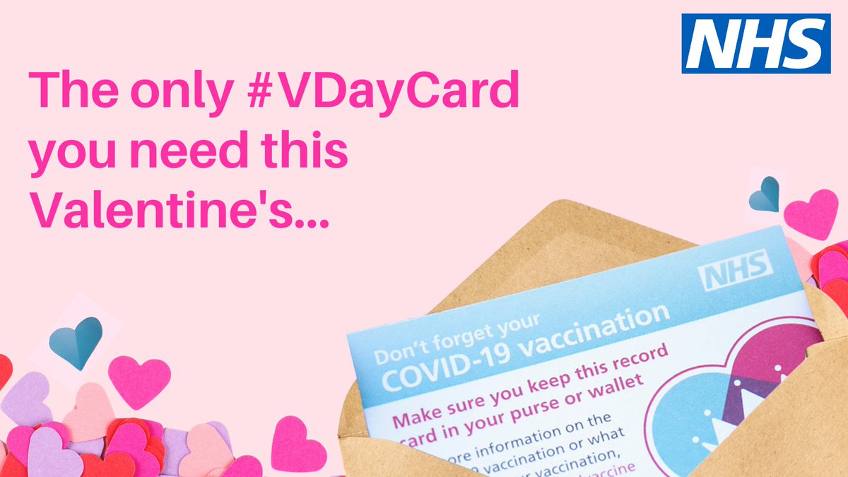 We know #ValentinesDay will feel different this year, but we can still spread the love, without spreading COVID.

This Sunday, share your #VDayCard with us:
📷 Upload a picture of you and your COVID vaccination card 
💬 Explain why you got the vaccine
#️⃣ Use the hashtag #VDayCard