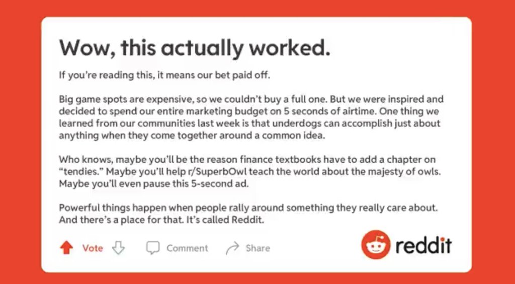 MondayBrand's tweet photo. It did work #SuperBowl #reddit #positioning https://t.co/4bzYwTWyga