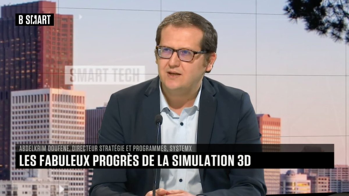 IRTSystemX's tweet photo. [Replay🎥] Abdelkrim Doufene était hier au micro du magazine de l'innovation #SmartTech sur @B_SMART_TV avec @delf1 pour échanger autour des progrès de la simulation #3D et présenter les activités de #SystemX dans ce domaine. ➡️ https://t.co/sMjrNwUyaE https://t.co/rMKnBRA7u1
