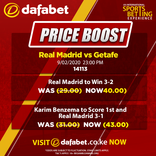 DafabetKenya's tweet photo. HIGHEST BOOSTED ODDS
More on boosted Odds
Real Madrid vs Getafe CF
#footballspain
LALIGA
Odds and #priceboostspecial
Visit 👉 https://t.co/VzBU5ndPyQ

18+ bet responsibly
#tukogame #browsebilabundles

T&amp;C Apply https://t.co/mLh7tuqd1R
