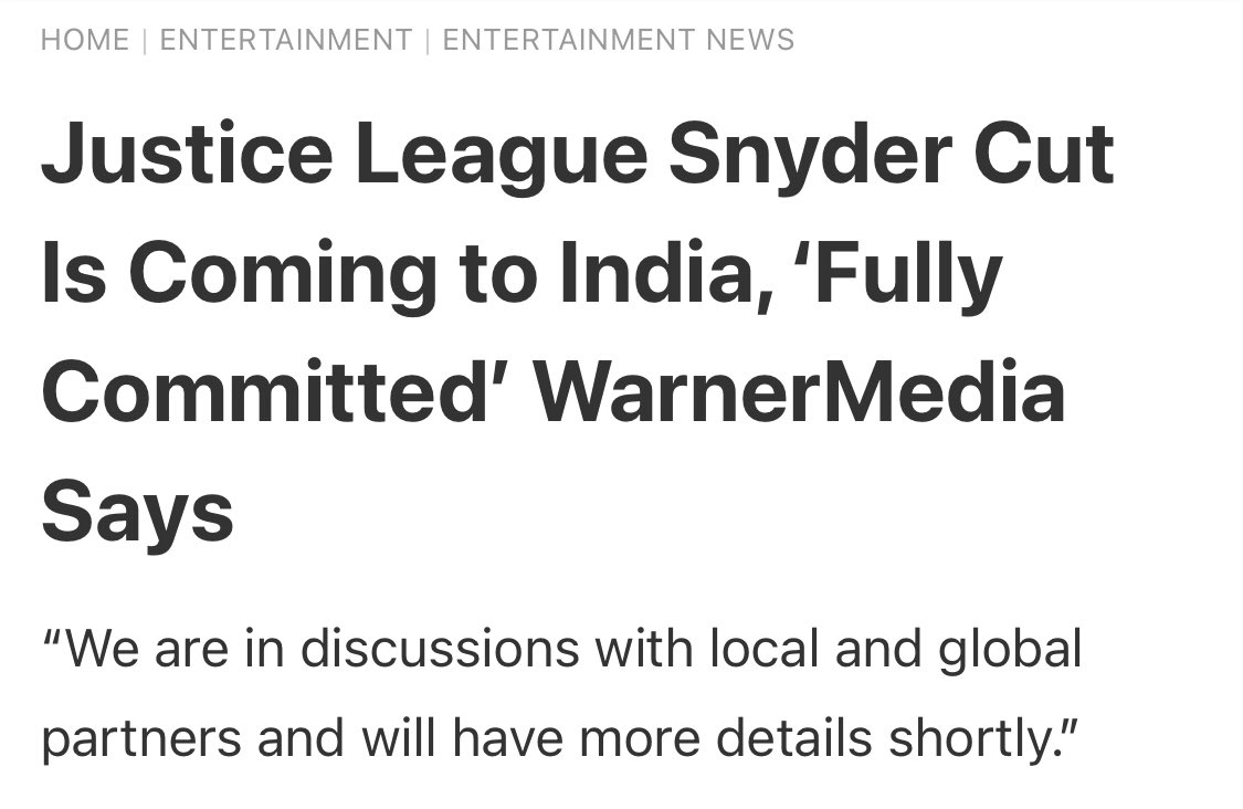 I’m aware WarnerMedia are doing their best to bring the Snyder Cut to India but I wish they had it planned out a while back and found a way to distribute and started advertising their as well, including streaming + theaters. His fanbase is the most passionate there.
