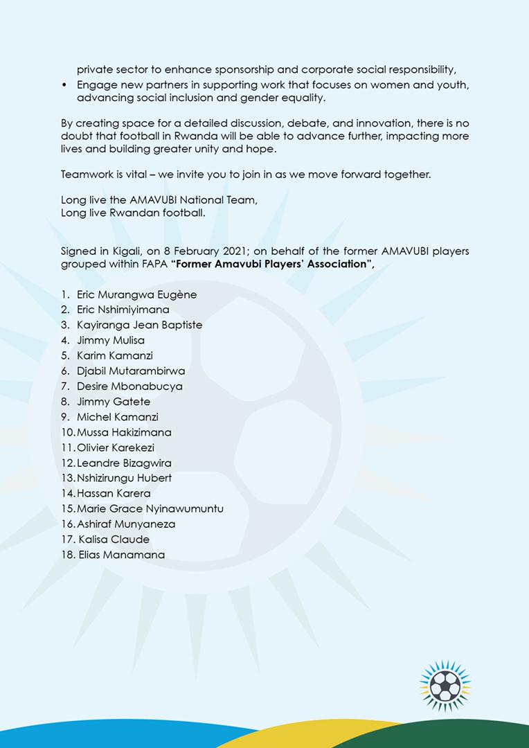 FAPA_Rwanda's tweet photo. Delighted to share with you the news that we promised you yday. We proudly salute the recent grt performance of @AmavubiStars at #CHAN2020
&amp; also want to ghl our recomm on what we believe could be the key actions to an effective football dev agenda in our country as we go fwd.👇 https://t.co/3S2tpj9YPo