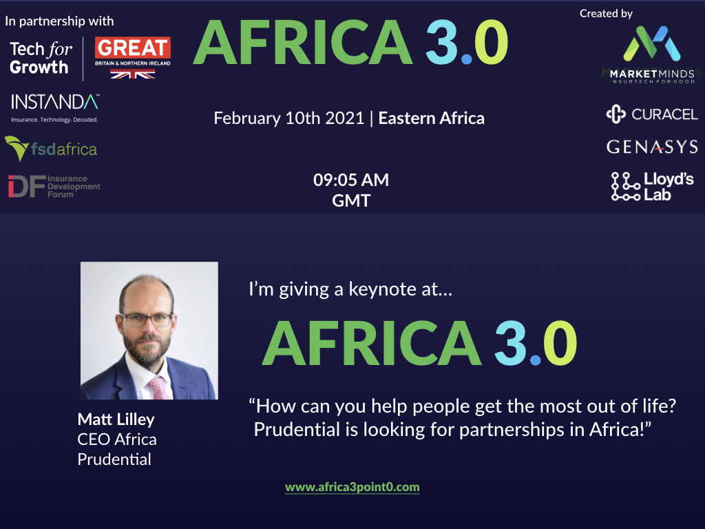 PruBeneficialcm's tweet photo. Dr. Matt Lilley, CEO Africa Prudential plc will be speaking on the topic: How can you help people get the most out of life?
Wednesday 10th February 2021 at 9:05AM GMT.
Registration is free : https://t.co/fpQVZUsjn2
#prudentialplc #Africa #Prudential #Beneficial https://t.co/auGahh5xtd