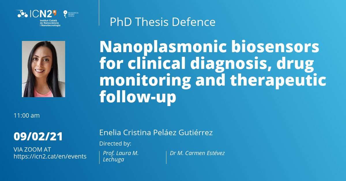 icn2nano's tweet photo. Today at 11:00 am,  Cristina Peláez from @NanoB2A_group defends her thesis. Join her at https://t.co/PRRKzYBCJa. 
Good luck @crispelaezg! https://t.co/JIVOD8pkOy