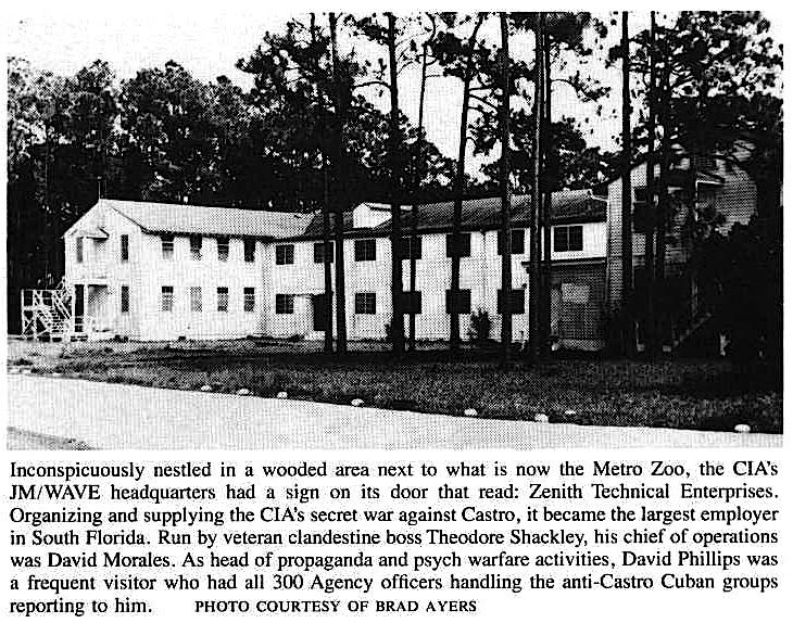 jm/wave was the largest cia station in the world at the time. it had 400 agents and 15,000 cuban exiles, ran hundreds of front companies throughout southern florida, had a $50 million annual budget ($400 million in today’s dollars), and had the third largest navy in the caribbean