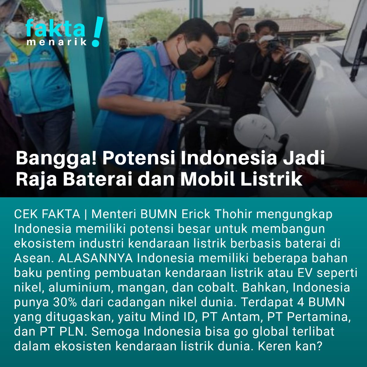 _geniiaa's tweet photo. Indonesia memiliki kekuatan yang mumpuni untuk mendorong perkembangan industri baterai kendaraan listrik.
#RajaBaterai @KemenBUMN @erickthohir https://t.co/oNmT5Zh0TR
