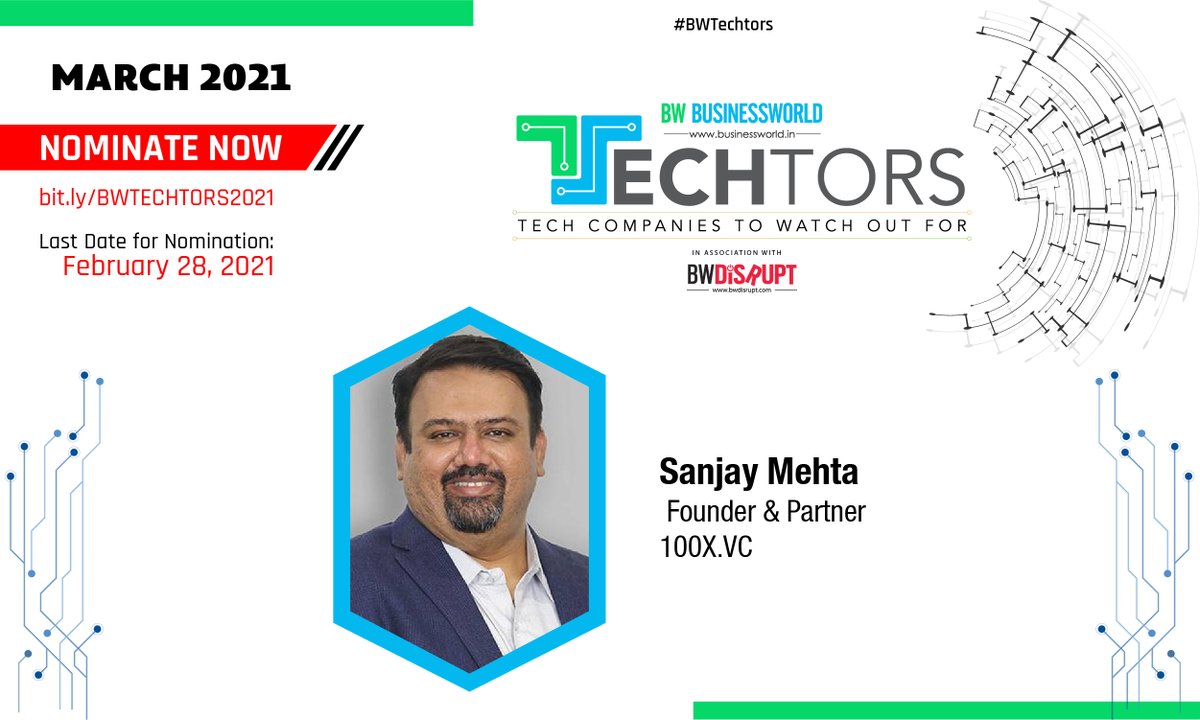 BwDisrupt's tweet photo. We are delighted to welcome @mehtasanjay Founder & Partner https://t.co/JmUCPJrbf6 to be Jury of BW Disrupt #Techtors 2021 3rd Edition : Last Date to Nominate: Feb 28, 2021. File your entry on: https://t.co/1vsr7mUT2v https://t.co/mMQhD2APSl
