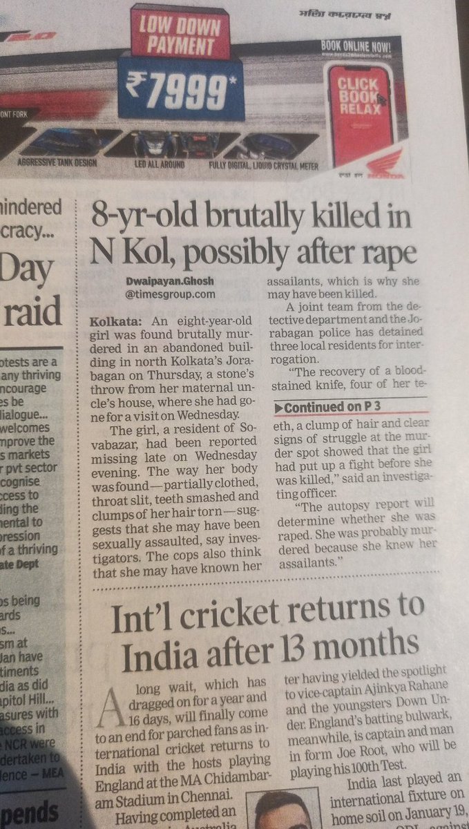 Amberological's tweet photo. Shameful incident happened in Kolkata! 
An 8 year girl found dead, her body was naked and severely injured.
May you Rest In Peace little 👼 
💔😢 🙏
#JusticeForKhushi https://t.co/AyRWXneU99
