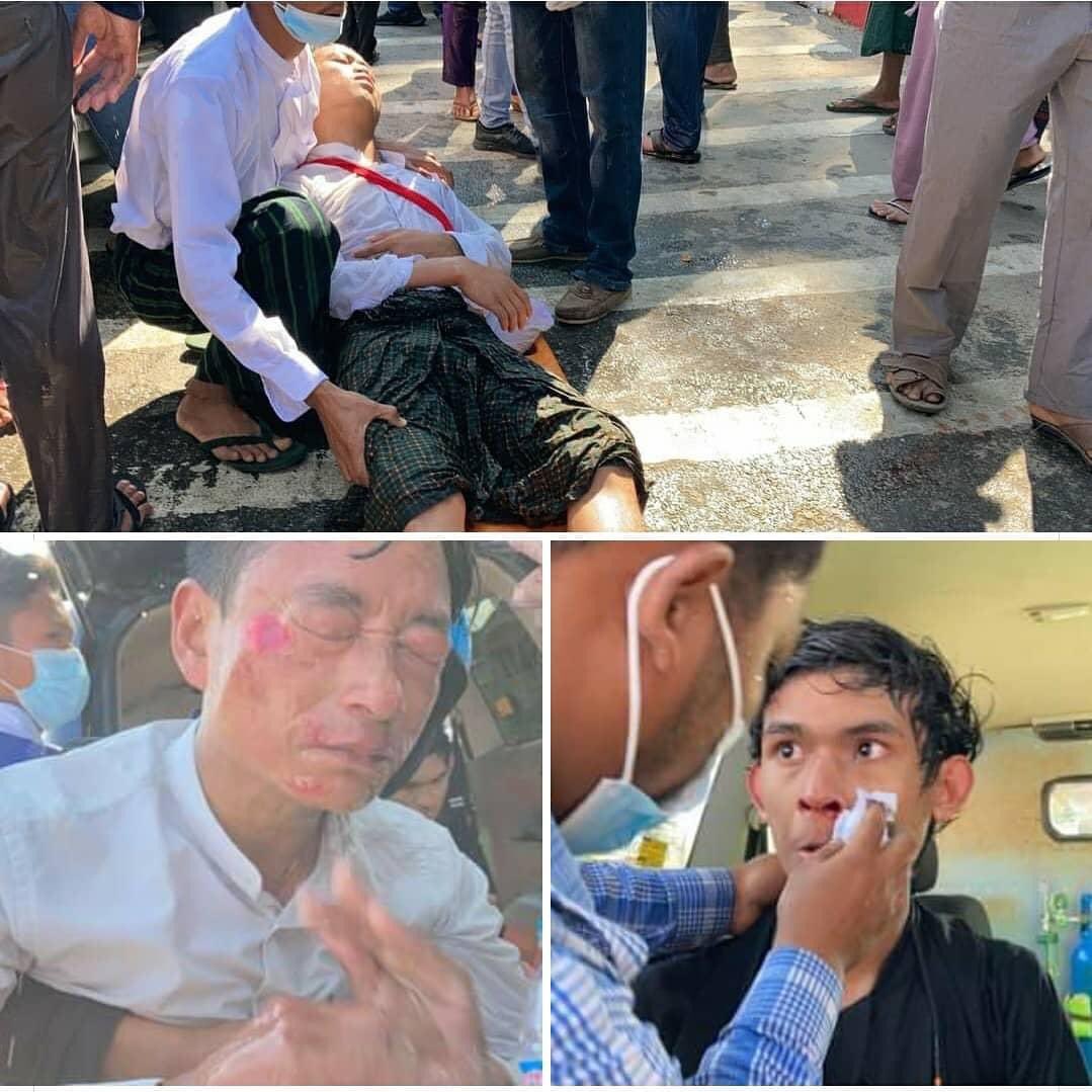XiaoLanJennica's tweet photo. The military forces shooting chemical-mixed water, using gun, detaining our peaceful protesters is by any means, breaking the international law!!! THIS IS COMMITTING CRIMES AGAINST HUMANITY! โFollowing ordersโ is NOT defense! #MyanmarNeedHelp #RejectMilitaryCoup https://t.co/xuGzB4Zr9p