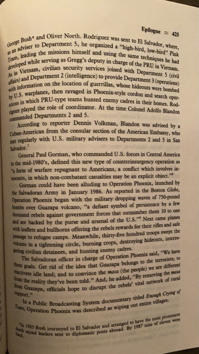 in the 1980s felix rodriguez ran death squads in el salvador along a phoenix-type program while coordinating and facilitating arms smuggling and drug trafficking for the contras
