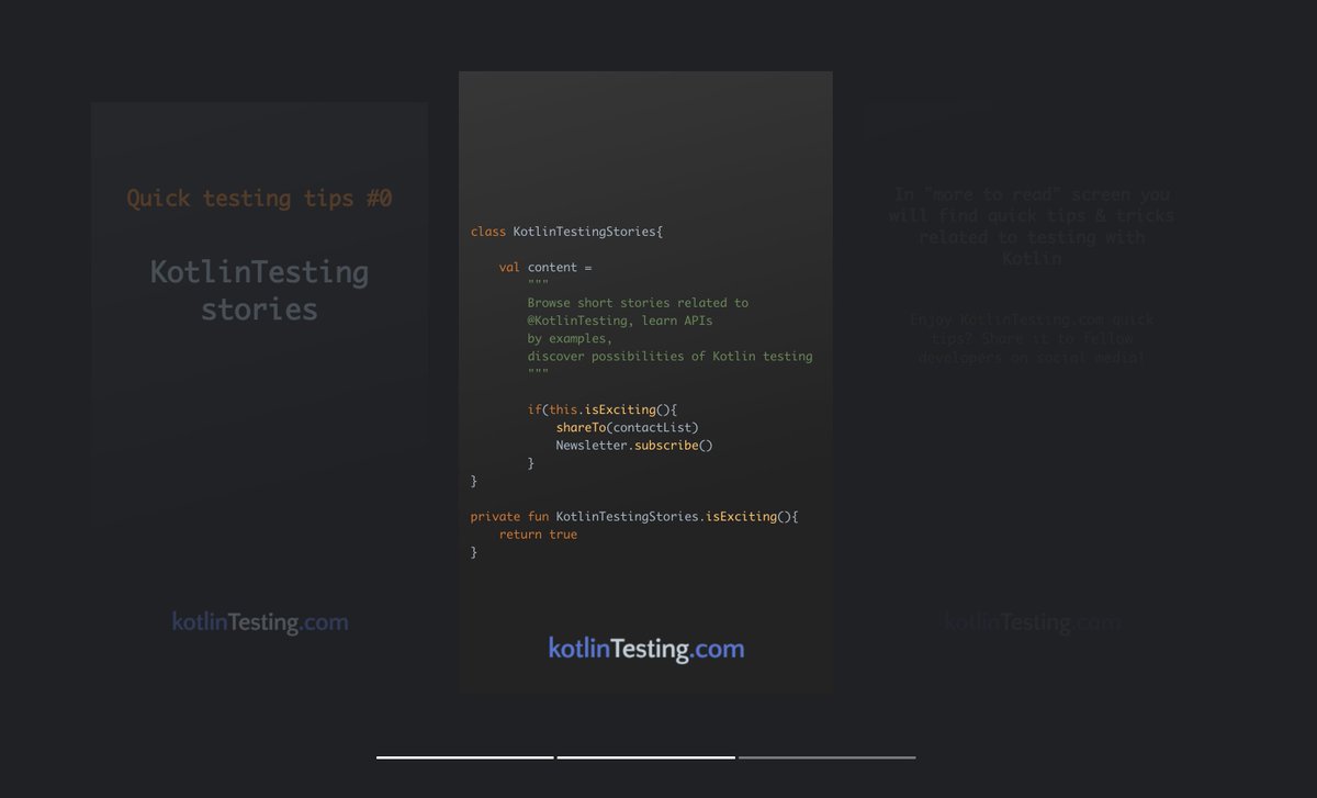 JarekOnTech's tweet image. I&apos;m experimenting with AMP as well as with Twitter Fleet - check quick tips about #testing in #Kotlin at:
stories.kotlintesting.com