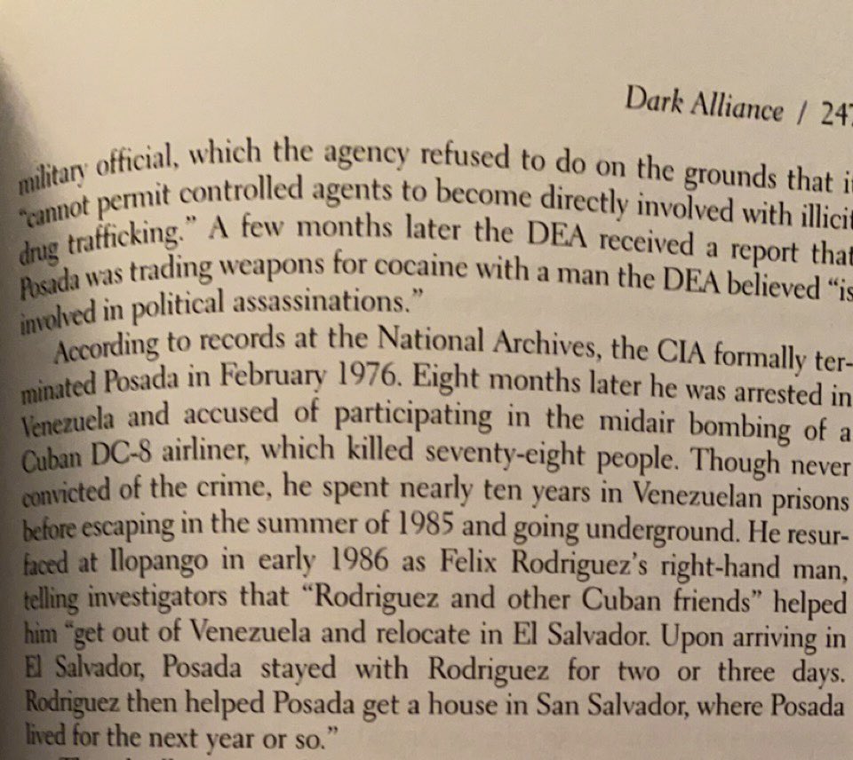 officially rodriguez wasn’t working with the contras until 1986, but in 1985 the cia sent him to coordinate activities at the air force base in ilopango, el salvador (which the contras had been using since 1983). he brought fellow cuban exile luis posada to be his right hand man: