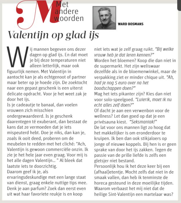wardbosmans's tweet image. Over een hoogliggende lat... #Valentijn
Meteen ook mijn 100ste column voor de #GVA