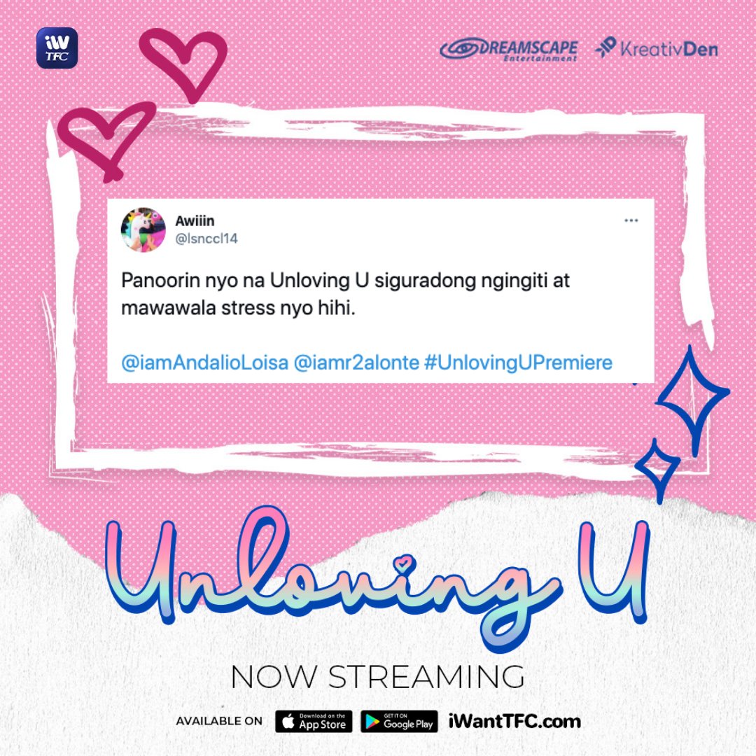 ofc_iwant's tweet photo. Thank U for the love and support! WE LOVE U TODO TODO!!! 😍😍😍

Abangers ulit tayo later para a #UnlovingUep2!
Streaming tonight at 8PM on iWantTFC!

@DreamscapePH @kreativdenph https://t.co/TTRB14Snle