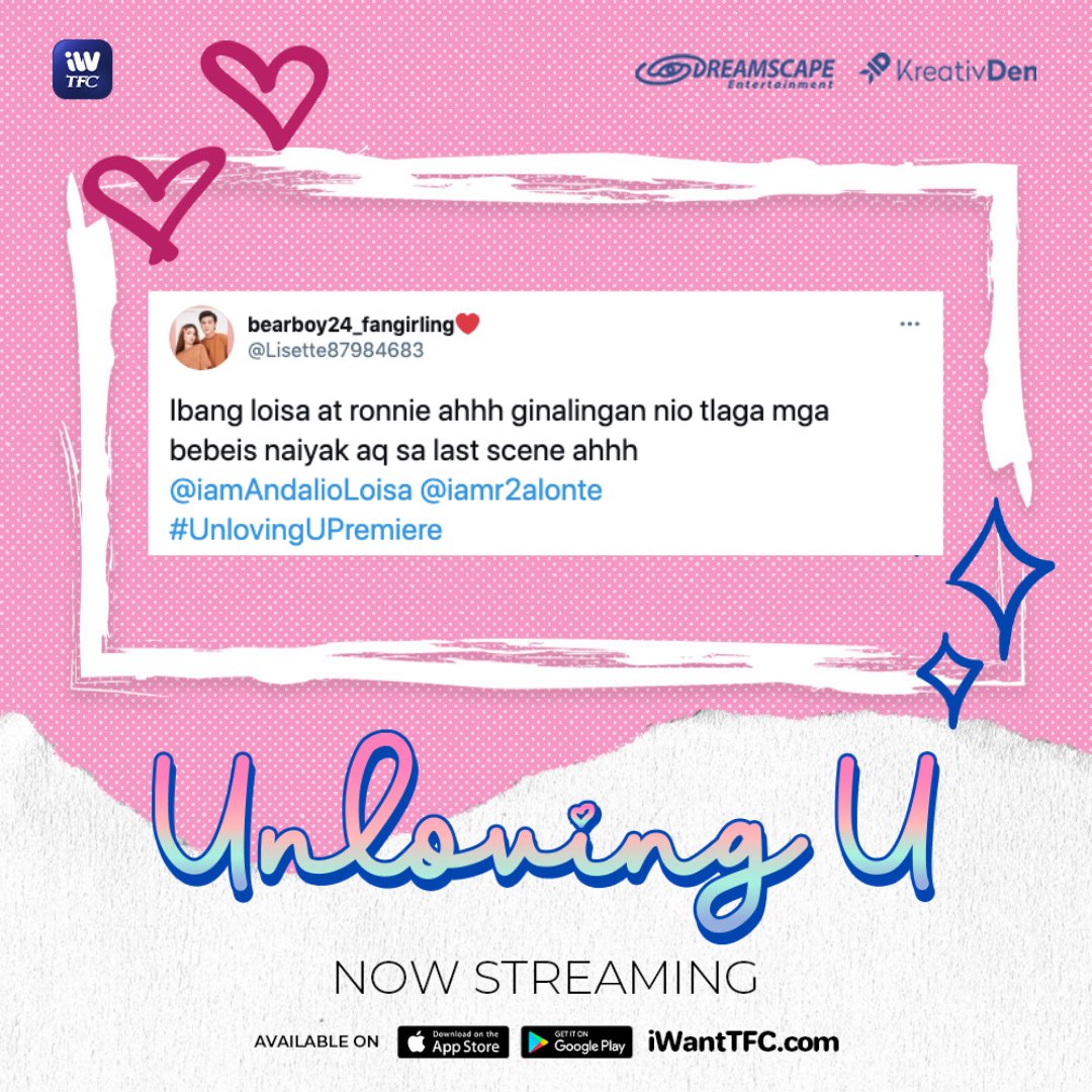 ofc_iwant's tweet photo. Thank U for the love and support! WE LOVE U TODO TODO!!! 😍😍😍

Abangers ulit tayo later para a #UnlovingUep2!
Streaming tonight at 8PM on iWantTFC!

@DreamscapePH @kreativdenph https://t.co/GE33kZFDKQ