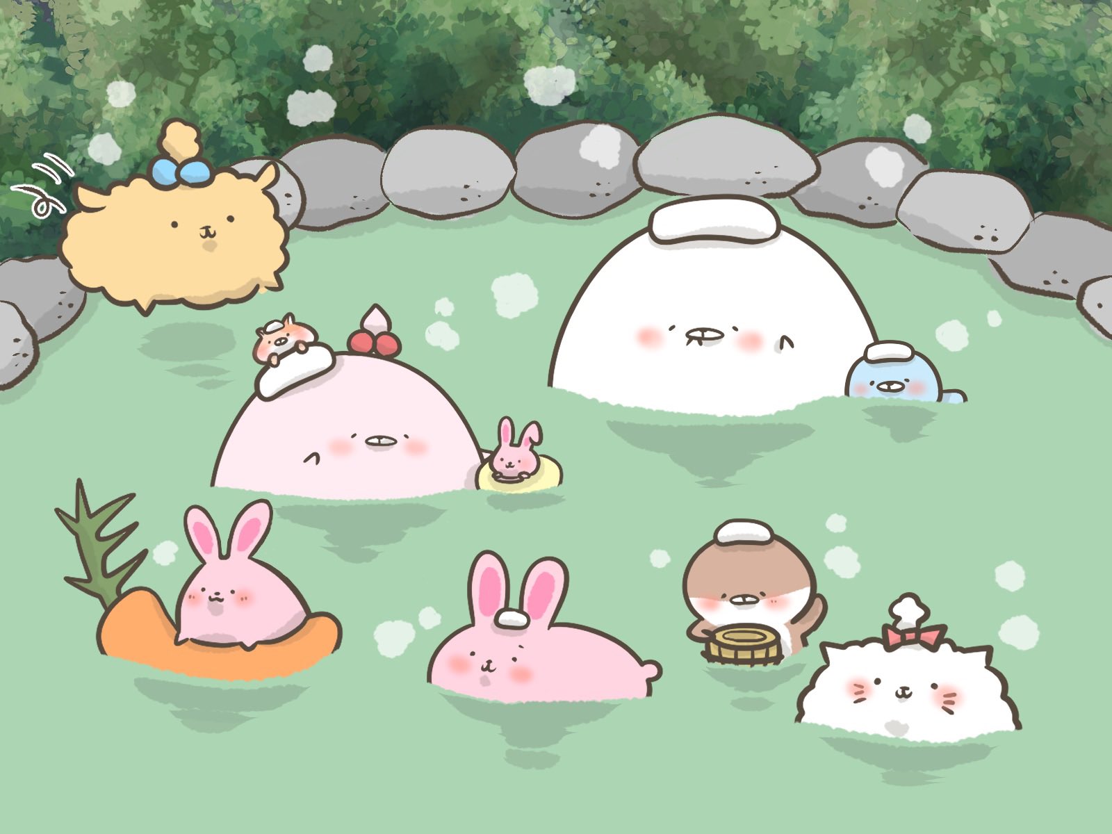 Nyon お休み期間中 みんなで温泉ポカポカだよ イラスト お絵描き まるにょん T Co Paqlrncbp4 Twitter