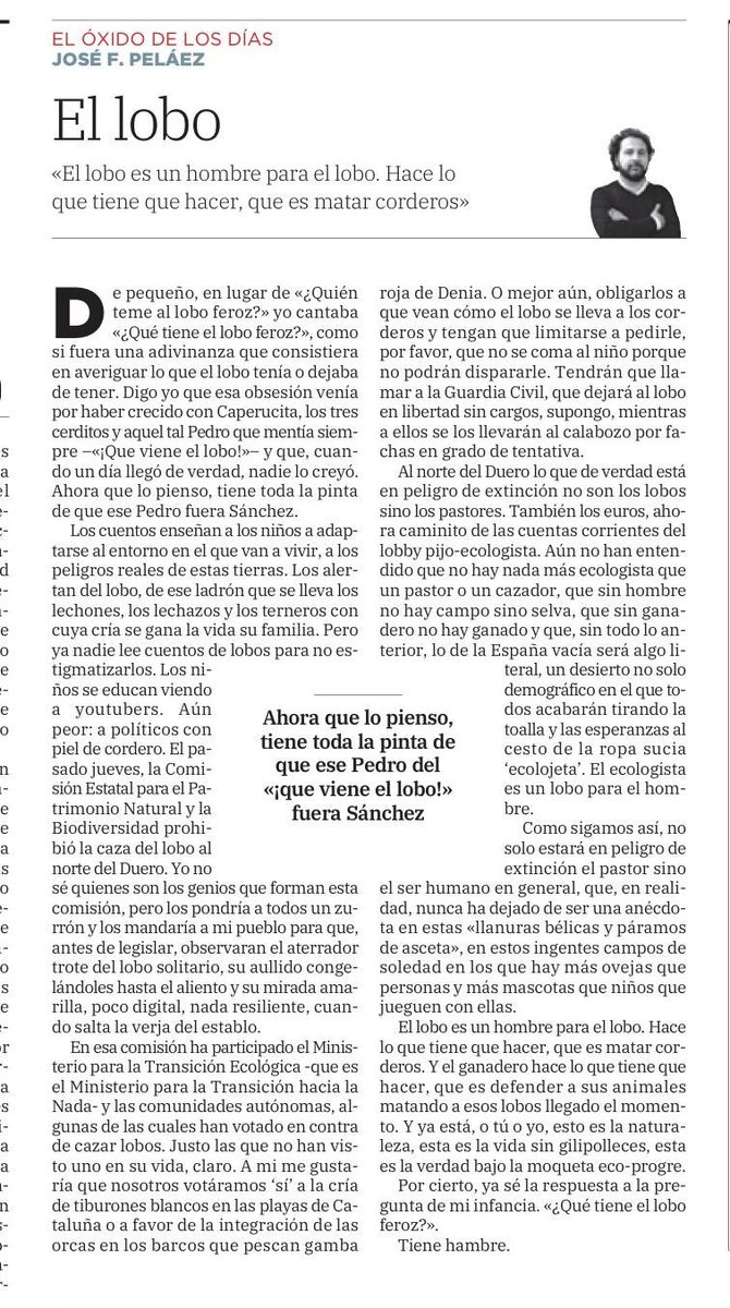 “Al norte del Duero lo que está en peligro de extinción no son los lobos, sino los pastores”. <a href="/MagfcoMargarito/">José F. Peláez</a>