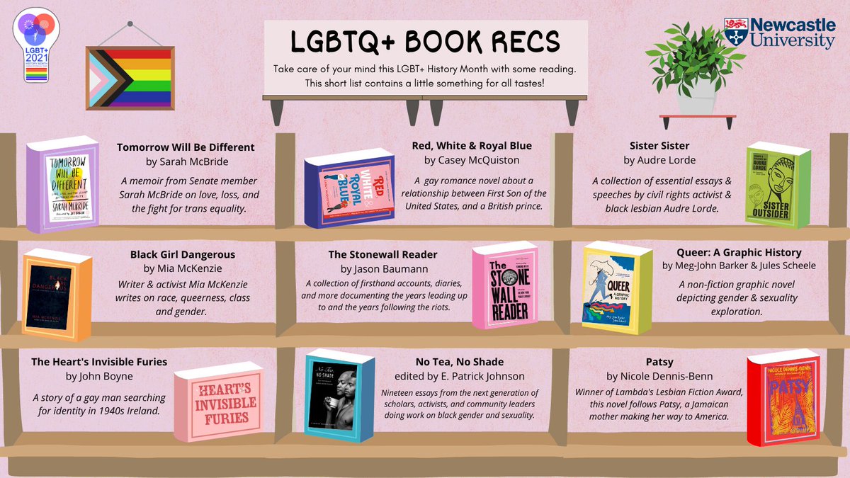 EqualityNCLUni's tweet photo. Take some time out this #LGBTHM21 for some reading! see @UniofNewcastle recommendations below! 👇👇🏳️‍🌈🏳️‍⚧️@nelgbt @NCLlgbt @FMSDiversityNCL #loveislove https://t.co/xy6Tj0zo7u