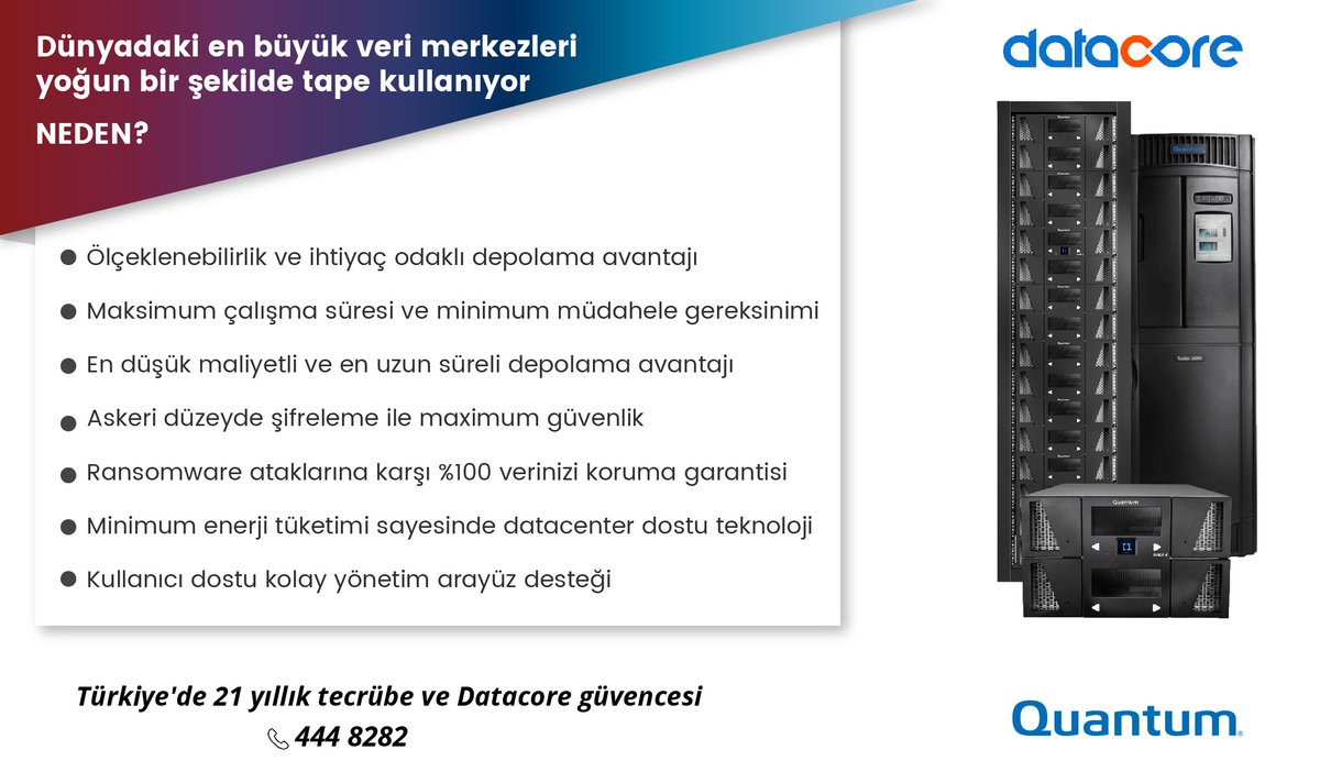 Datacore_'s tweet image. Veri Koruma ve Uzun Süreli Depolama Her Zamankinden Daha Önemli
#datacore #datacosmos #Quantum #ransomware #teyp #arşiv #tapedrive #backup #data #archive #dataprotection