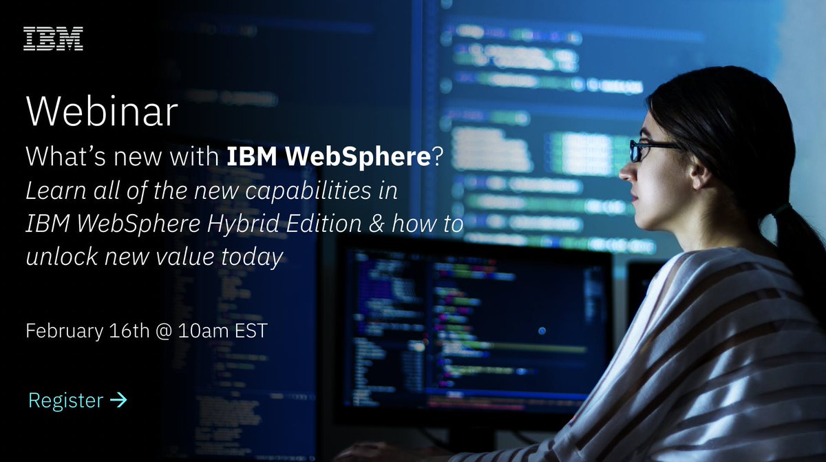 suvimarias's tweet photo. We are diving deep into @IBMCloud WebSphere Hybrid Edition on February 16th. Join us to learn more about how you can optimize, find new value, #modernize, and cloud-enable your #IT Estates and #WebSphere Operation TODAY. https://t.co/MJQoO2B1XA https://t.co/e81d5jIGcX