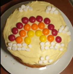 Bella Baker is a lock-down legend! This is Bella's competition entry - a cake of hope that had skittles inside! Thanks for raising awareness for children's mental health week,we are so proud of you! #BHSBAKEOFF