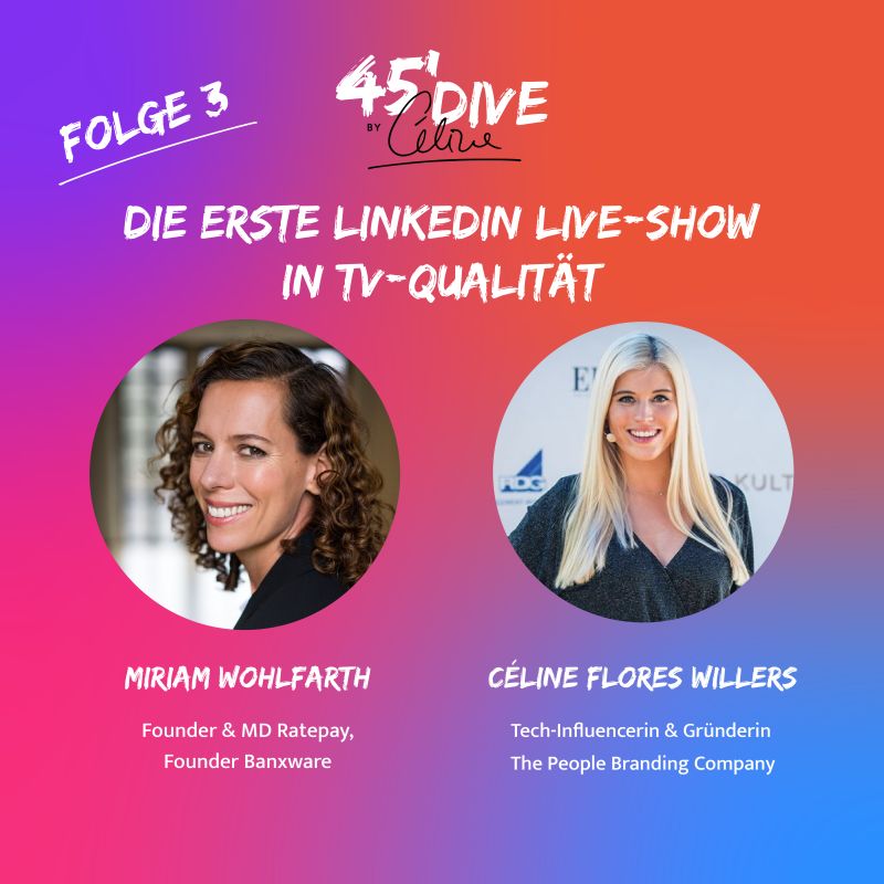 WohlfarthMiriam's tweet photo. Heute ist es soweit 🎬 um 17:00 Uhr bin ich live zu Gast bei Céline Flores Willers erster #LinkedIn Live Show #45DIVE. Wenn ihr auch dabei sein wollt, stellt euch einen Reminder & kommt live dazu: https://t.co/e8GsP1AG5I
Ich bin schon super gespannt und freue mich auf Euch! https://t.co/vVT7sNPEVx