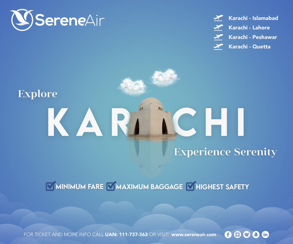 SereneAirPak's tweet photo. Fly to #Karachi with #SereneAir and explore Pakistan's largest two seaports 🚢 #ExploreKarachi #ExperienceSerenity #SereneAirDestinations https://t.co/UA24ue89jr