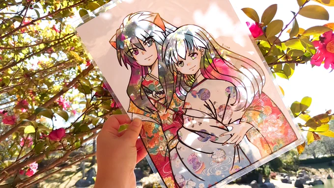 犬夜叉とかごめちゃん?✨
椿と木漏れ日が凄く綺麗でした?

着物は布地と折り紙を使用してます。 