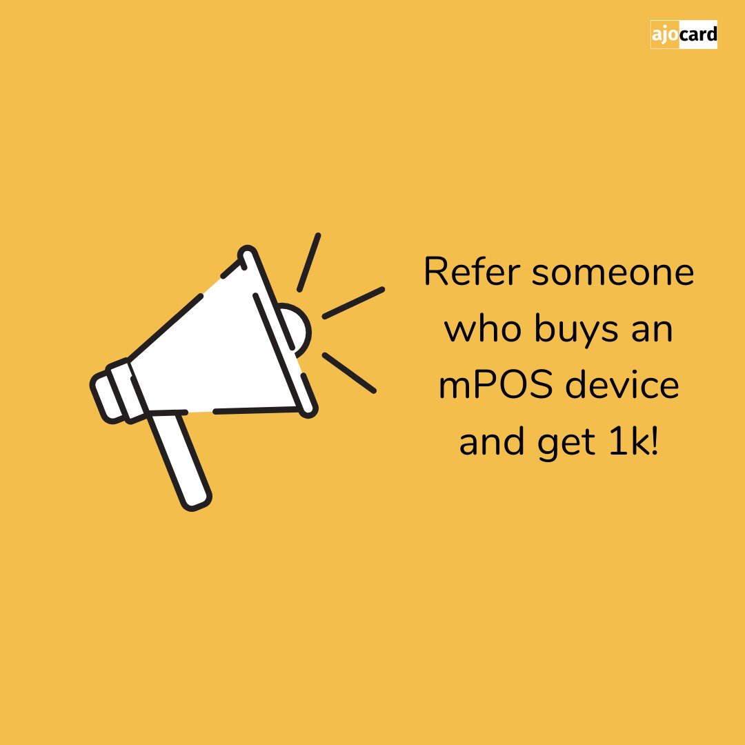 AjoCard's tweet photo. Dear Agent,
Refer a customer to buy AjoCard mPOS. Once bought, you earn N1,000 per sale!
Make more money from referring.
Join the train by using the link in bio
#ajocard #ajocardagents https://t.co/JunNOlO9P5
