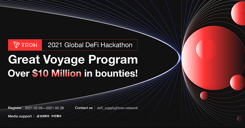📢#TRON 2021 Global #DeFi Hackathon, Great Voyage Program registration is from 2021.02.05 to 2021.02.28(HKT)

👉You can submit your projects here: forms.gle/KkC4ygUg1y1PZp…

🤗Developers all over the world are welcome to join us. discord.gg/7RQpUsnS4d