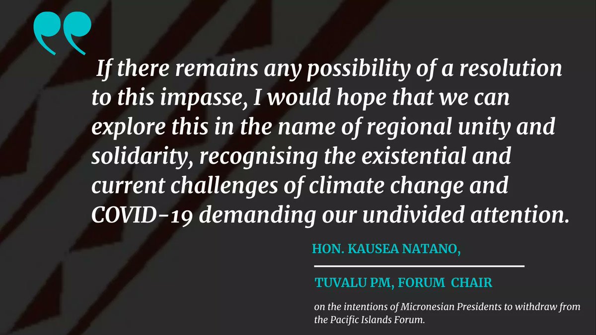 HOLDING ON TO HOPE for resolution  and regional priorities today as Forum Chair Hon. Kausea Natano, said he was 'saddened' by intentions from Micronesia President's to leave the Pacific Islands Forum family.
Full statement at bit.ly/3d2FRGy

#PacificWay #regionalism