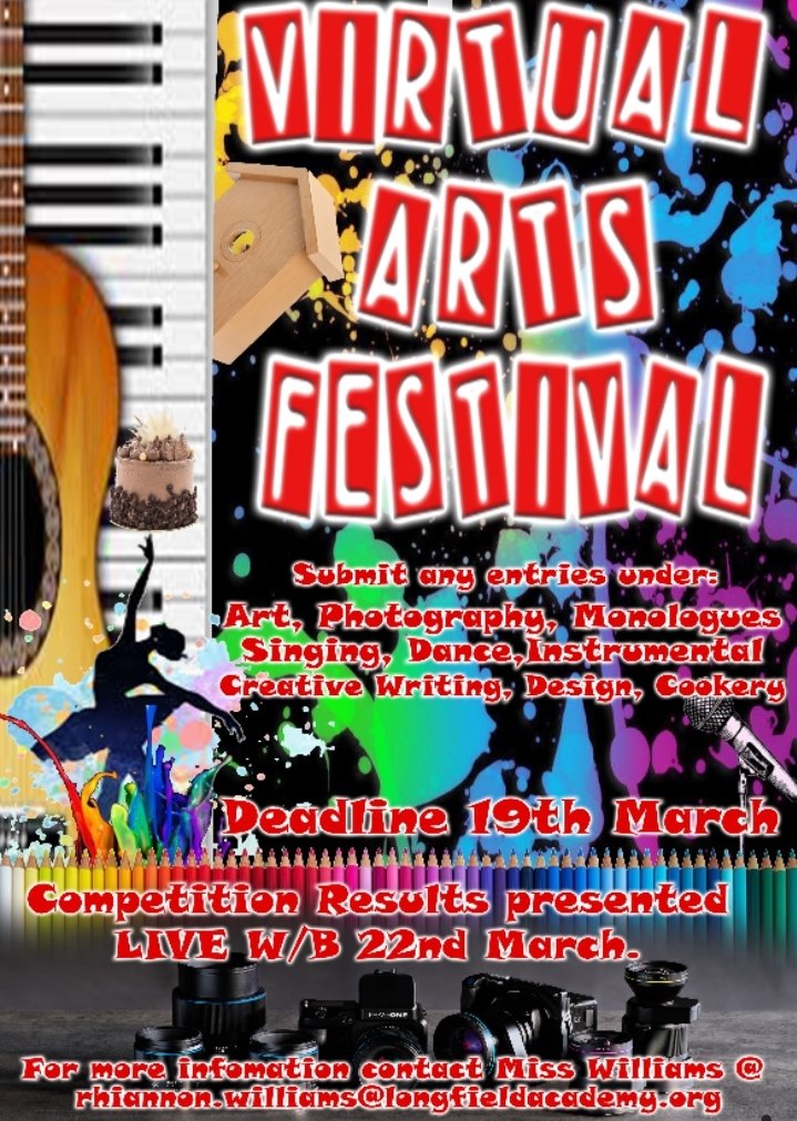 EngRWI's tweet photo. Very excited to be launching the Longfield Virtual Arts Festival this week, and very much looking forward to seeing all of the fantastic work coming in from our talent students. https://t.co/WltQCaSMHY