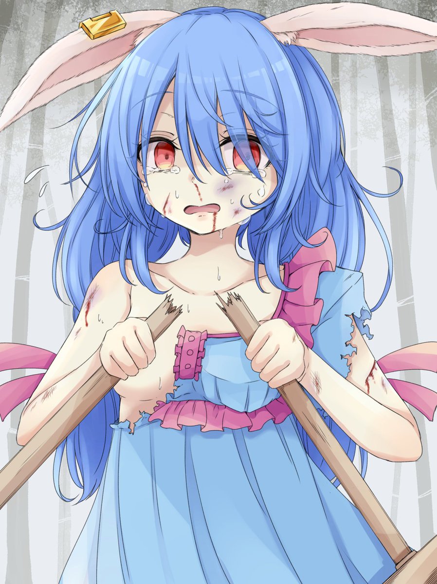 seiran (touhou) 1girl animal ears solo rabbit ears blue dress red eyes blue hair  illustration images