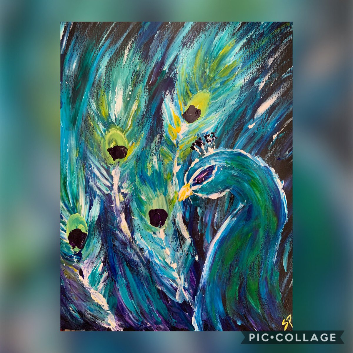 simplysimone71's tweet photo. Impressionistic acrylic finger painting #painting #artistsontwitter #art #acrylicpainting #impressionistic #peacock #fingerpainting https://t.co/CT5sNEBLrZ