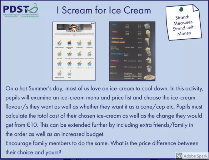 OidePrimarySTEM's tweet photo. Teaching Money in 3rd/4th class? Want to encourage real world application? Try this activity from #stemsmaointe, available on our #maths padlet for 3rd/4th class https://t.co/TRn89lHdeb Extend the challenge by including family members or changing the budget. #remotelearning https://t.co/wn1qtW4WJ6