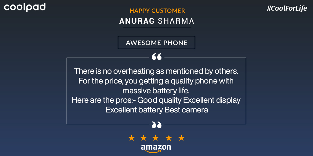 CoolpadInd's tweet photo. #Coolpad #CoolForLife #Smartphones #Accessories
We deliver the best devices and services at #CoolpadSmartphones. Thanks for sharing your love for the #Cool6 “Anurag”. You can also review your last purchase on https://t.co/lTqvr0Phf3: https://t.co/5m0WnMYe0i https://t.co/B4saRl4iCw