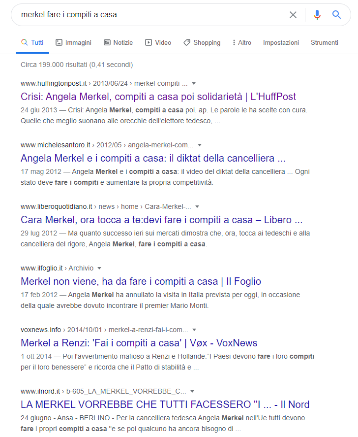 ...so the fact that Italian media typically translate this phrase literally into "fare i compiti a casa" has made some damage to the perception of Germany IMO