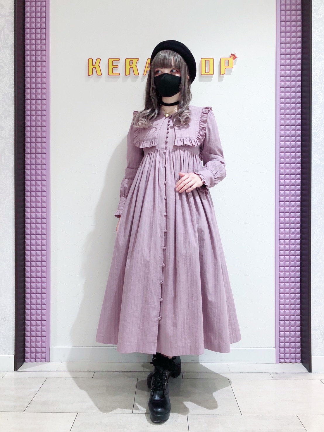 美品 Sheglit エーデルワイスレースドレス オールドローズ