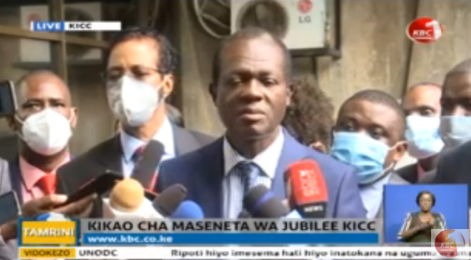 KBCChannel1's tweet photo. Jubilee SG Raphael Tuju: We had a meeting with Honorable Kang'ata with the leadership of the house and we reached some conclusions because we did feel that some of his opinions he made was within his right as a Jubilee member...#NewCheck ^KM https://t.co/QkPEVLbAcD