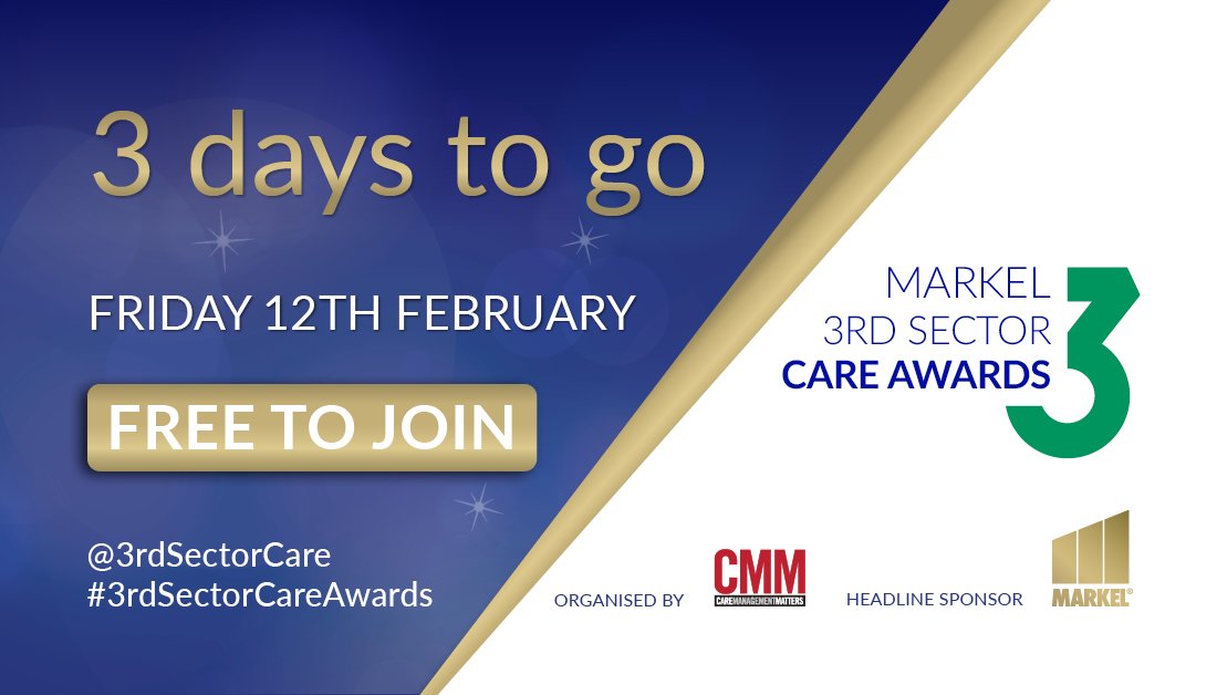 3rdsectorcare's tweet photo. Now just 3 days until the @MarkelUK #3rdSectorCareAwards Ceremony. Sign up to attend the online event here: https://t.co/2tRRqWE7K3 and help us celebrate our finalists and their amazing work #CelebratingExcellence https://t.co/CASfoGIutW