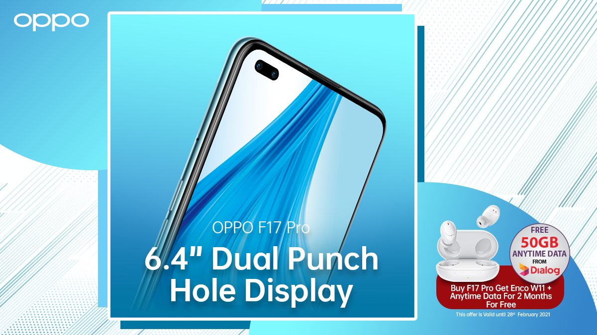 OPPOSriLanka's tweet photo. #OPPOF17Pro’s 3.7 mm Mini Punch-Hole Diameter allows as much space as possible on an indulgent FHD+ 2400 x 1080 pixel high resolution screen.
OPPO F17 Pro | Rs. 69,990
#UltraFunction #UltimateFun #OPPOSriLanka https://t.co/cJC5H4JB2O