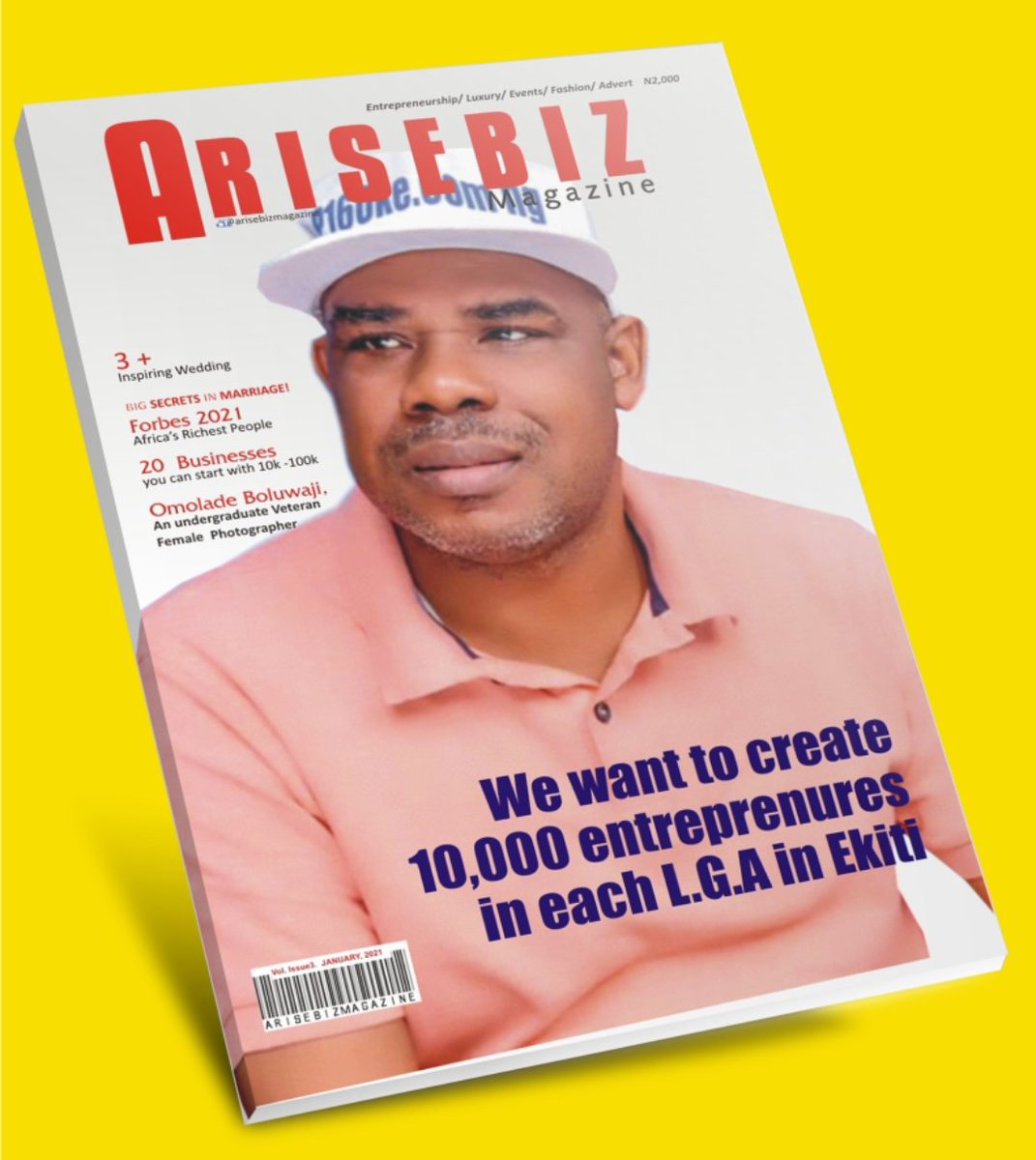 isaacolusadek's tweet photo. To the Glory of God, Isaac Adekunle Ojo (FCPA), the National Project Coordinator of Project 160,000 Entrepreneurs made it to the cover page of January edition of ARISE Biz Magazine.

To read the exclusive Interview of the Entrepreneurs of the Month, use:
https://t.co/tRxXODvuLn https://t.co/luVGSmYmir