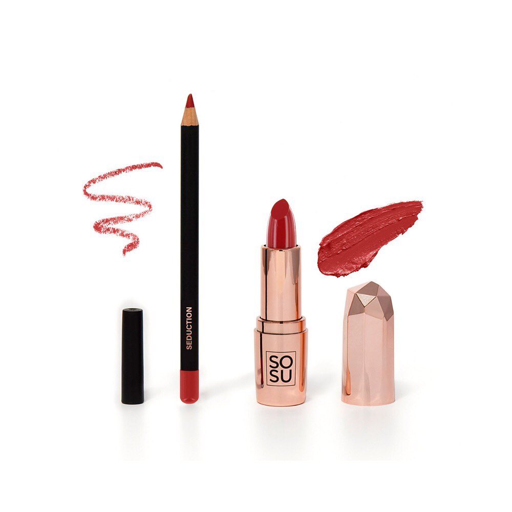 Our beautiful Seduction Lipstick & Lip Liner are back😍❤️ 💄Creamy upon application 💄Velvet Matte finish 💄Rich, buildable & long lasting colour 💄Lipstick €9.95 & Lip Liner €5.95 📸 @eveemax Shop now on sosubysj.com 🛍️ #SOSUbySJ #RedLipstick #LipLiner #Lipstick