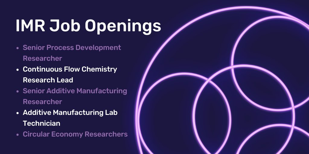 IMR_ie's tweet image. Check out the current job openings at @IMR_ie 
---&amp;gt; bit.ly/2O6mWQP
- Snr Process Dev Researcher
- Continuous Flow Chemistry Research Lead 
- Snr AM Researcher 
- AM Lab Technician
- CE Researcher 
@irishjobfairy #jobfairy @JobFairyDublin @JobFairyHQ #irishjobs #additive