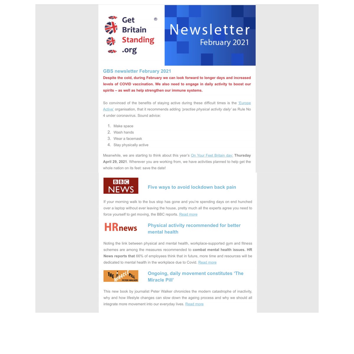 getGBstanding's tweet photo. The Miracle Pill by @peterwalker99 gets a mention in our latest #GetBritainStanding @getBritainStanding @ActiveWorking newsletter. A must-read for info on the dangers of inactivity / benefits of regular movement
#SitLess #MoveMore #OYF2021 @SitStandCom
https://t.co/GbdHyKMCc2 https://t.co/74C4Vji1xR