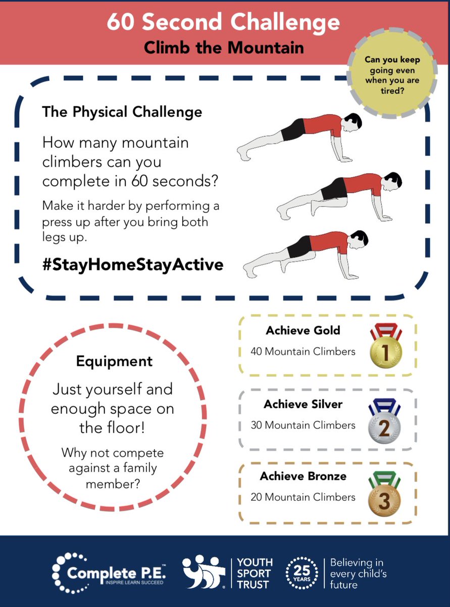 Today’s <a href="/YouthSportTrust/">Youth Sport Trust</a> 60 second challenge. How many can you do in 60 seconds? See if you can earn a 🥇🥈 or 🥉@StPaulsJS #healthyathome